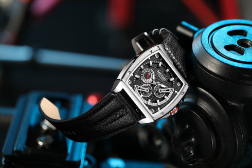 Megir - Men's Watch - 1 Year Warranty - Genuine Leather Strap - Chronograph - 3 ATM Water Resistant