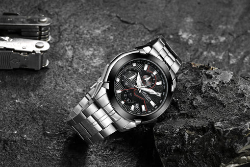 Megir - Men's Watch - 1 Year Warranty - Steel Strap - Chronograph - 3 ATM Water Resistant
