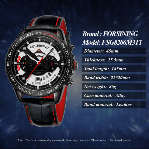 Forsining Atomic - Men's Chronograph Automatic Watch - No Battery Needed - Water Resistant - Genuine Leather Strap! - 1 Year Warranty