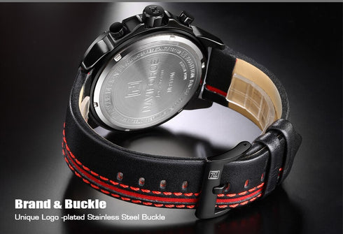 Naviforce Italia - Men's Watch - Red & Black - Chronograph - Genuine Leather! - Water Resistant! - 1 Year Warranty!