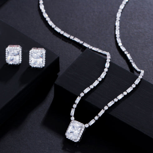 White Party Lux Set - Earrings & Necklace - Statement Jewellery - Cubic Zircon - Box Packaging