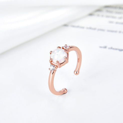 Moonlight - S925 Sterling Silver Ring - Adjustable Size - Genuine Opal Stones - Rose Gold Plated - Free Box Packaging