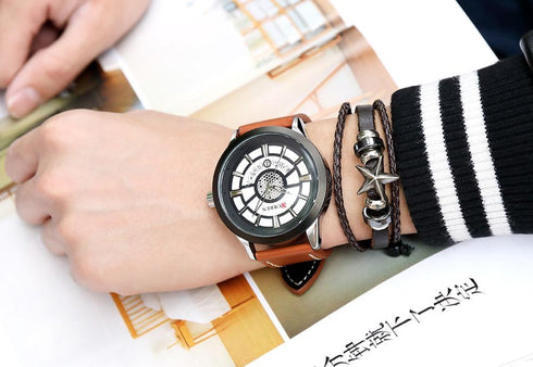 Curren Men's Classy Brown & Sparkling Grey! - Ultra Soft Genuine Leather! - Water Resistant! - Modern Design! - Free Gift Packaging!