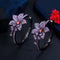 Deep Puple Flower Hoops Party Earrings - Statement Jewellery - Cubic Zircon - Box Packaging