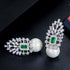 Pearl and Green Earrings - Statement Jewellery - Cubic Zircon - Box Packaging