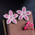 Pink Red Flower Party Earrings - Statement Jewellery - Cubic Zircon - Box Packaging