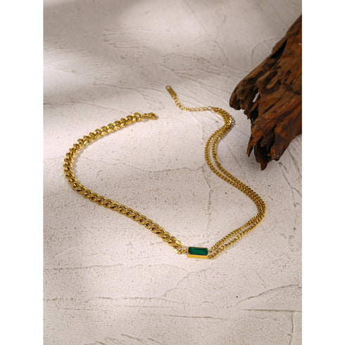 Green Paradise - Necklace - 18K Genuine Gold Plated over Pure Stainless Steel - Non Tarnish - Chic Design! - Free Box Packaging!