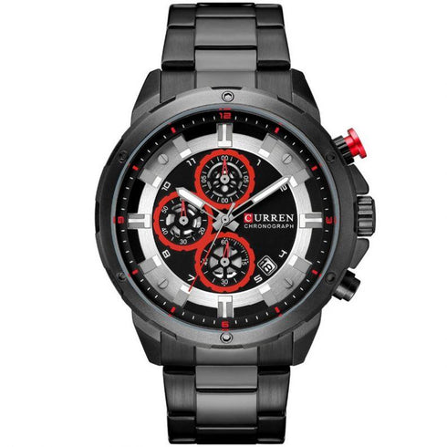 Curren Men's Sport Chronograph! - Black Steel Attack! - Date Function! - Water Resistant! - Hot Design! - 1 Year Warranty!