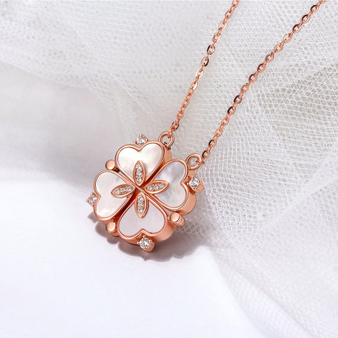 Metamorphosis Necklace - S925 Sterling Silver - Mother of Pearl - Rose Gold Plated - AAA Cubic Zirconia Stones - Free Box Packaging