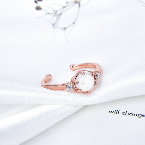Moonlight - S925 Sterling Silver Ring - Adjustable Size - Genuine Opal Stones - Rose Gold Plated - Free Box Packaging