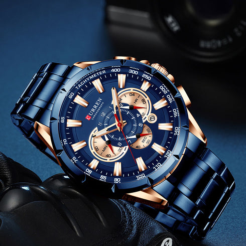 Curren Eternal (Rose Gold & Blue) - Men's Watch - Chronograph - Stainless Steel Strap - Water Resistant - 1 Year Warranty!