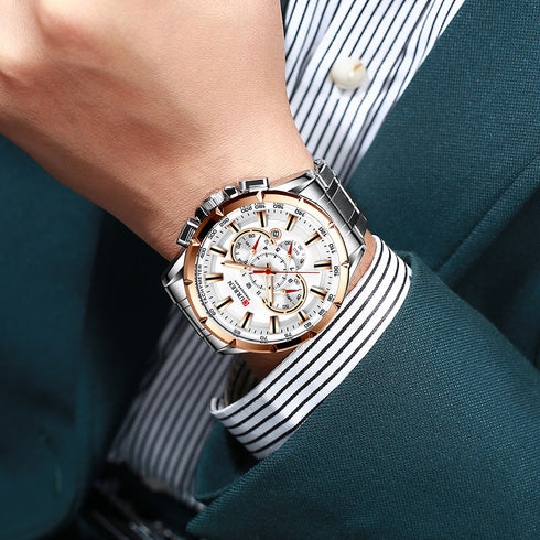 Curren Eternal (White & Rose Gold) - Men's Watch - Chronograph - Stainless Steel Strap - Water Resistant - 1 Year Warranty!
