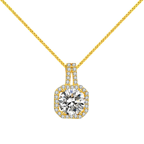 All That Sparkle - S925 Sterling Silver Necklace - AAA Cubic Zirconia Stones - 14 K Gold Plated - Free Box Packaging