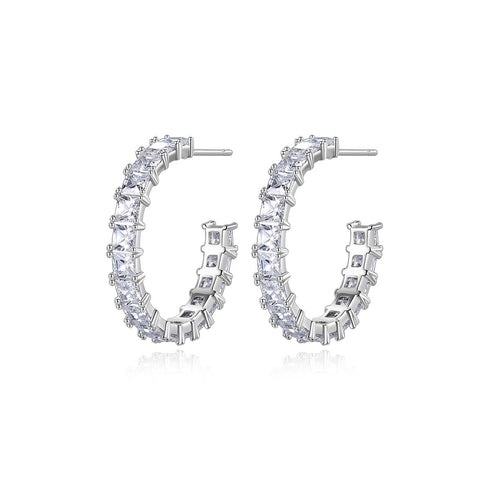 Party Hoops - White Gold Plated - AAA Cubic Zirconia - Free Box Packaging!