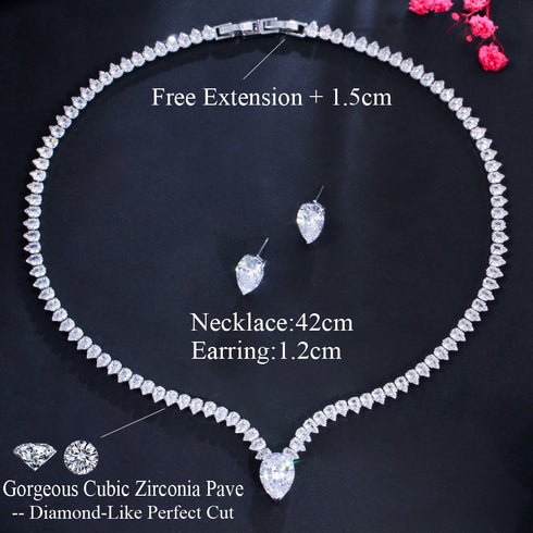Romantic White Party Set - Earrings & Necklace - Statement Jewellery - Cubic Zircon - Box Packaging