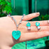 Mermaid Green Love Party Set - Earrings & Necklace - Statement Jewellery - Cubic Zircon - Box Packaging