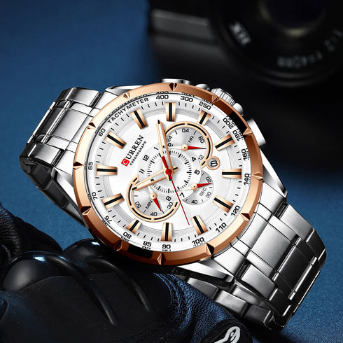 Curren Eternal (White & Rose Gold) - Men's Watch - Chronograph - Stainless Steel Strap - Water Resistant - 1 Year Warranty!