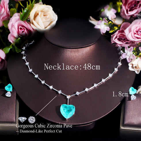 Mermaid Green Love Party Set - Earrings & Necklace - Statement Jewellery - Cubic Zircon - Box Packaging