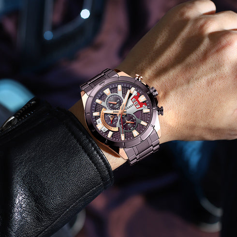 Curren Ultra (Millennial Coffee) - Men's Watch - 1 Year Warranty - Chronograph - 3 ATM Water Resistant