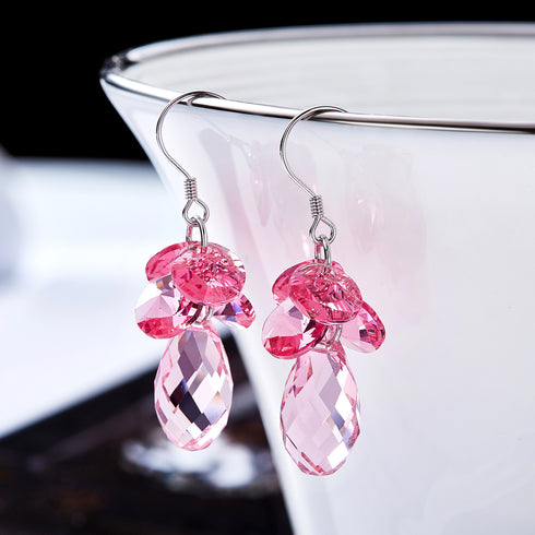 Fabulous Drops! (Party Pink) - Sterling Silver (Chandi) S925 Earrings! - Embellished with Genuine European Crystals! - Free Box Packaging!