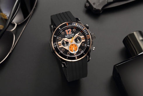 Megir - Men's Watch - 1 Year Warranty - Silicon Strap - Chronograph - 3 ATM Water Resistant