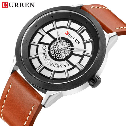 Curren Men's Classy Brown & Sparkling Grey! - Ultra Soft Genuine Leather! - Water Resistant! - Modern Design! - Free Gift Packaging!