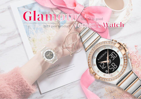 Kademan Women's Crystal Party! - 14k Gold Plated! - Digital + Analog Time! - 1 Year Warranty! - Hot Seller!
