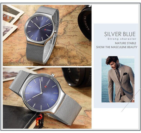 Curren Men's Two Tone Majestic Silver & Blue! - Stainless Steel! - Two Hand Design! - Hot Seller! - 1 Year Warranty!