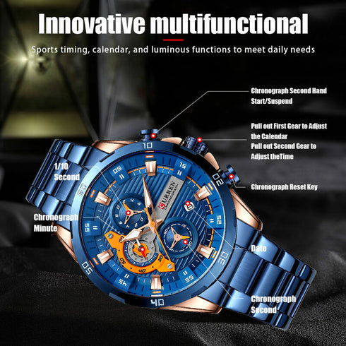 Curren Speed (Millennial Blue) - Men's Watch - 1 Year Warranty - Chronograph - 3 ATM Water Resistant