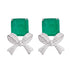 Green Bow Party Earrings - Statement Jewellery - Cubic Zircon - Box Packaging