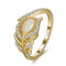 Mystical Feather - S925 Sterling Silver Ring - Adjustable Size - Genuine Opal Stones - 14K Gold Plated - Free Box Packaging