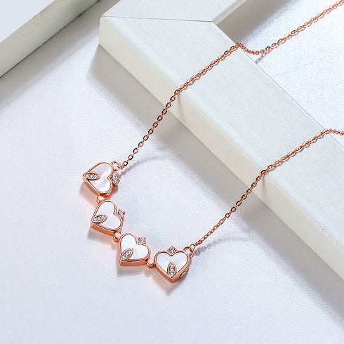 Metamorphosis Necklace - S925 Sterling Silver - Mother of Pearl - Rose Gold Plated - AAA Cubic Zirconia Stones - Free Box Packaging