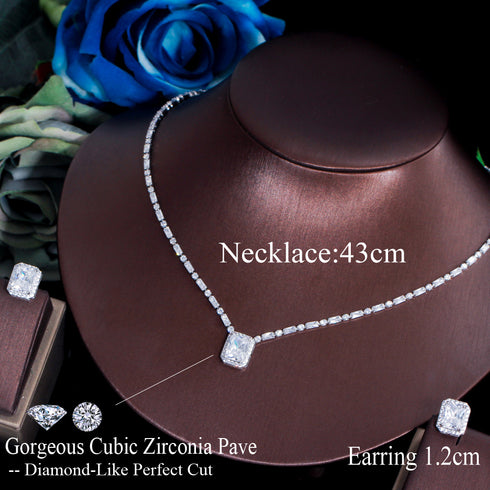 White Party Lux Set - Earrings & Necklace - Statement Jewellery - Cubic Zircon - Box Packaging