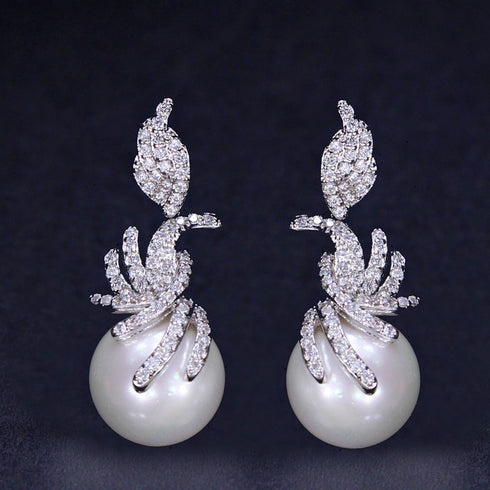 Pearl Party Earrings - Statement Jewellery - Cubic Zircon - Box Packaging
