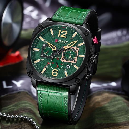 Curren 3030 (Jungle Green) - Men's Watch - 1 Year Warranty - Chronograph - 3 ATM Water Resistant