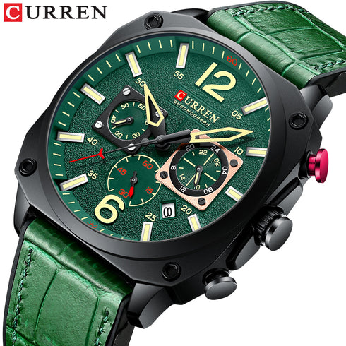 Curren 3030 (Jungle Green) - Men's Watch - 1 Year Warranty - Chronograph - 3 ATM Water Resistant