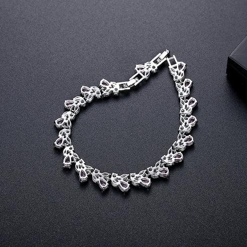 Pink Leaves Bracelet - White Gold Plated - AAA Cubic Zirconia - Free Box Packaging!