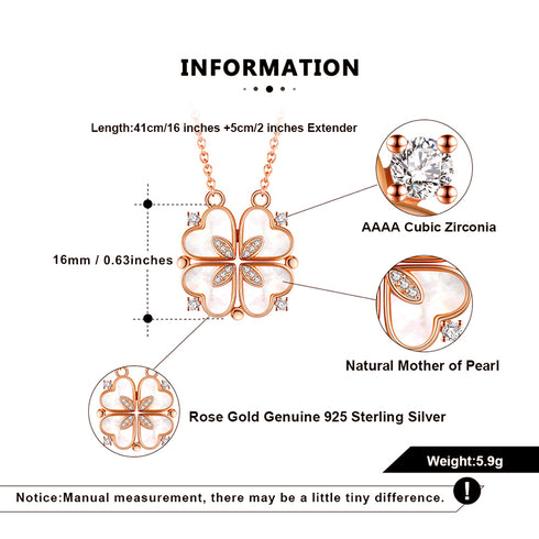 Metamorphosis Necklace - S925 Sterling Silver - Mother of Pearl - Rose Gold Plated - AAA Cubic Zirconia Stones - Free Box Packaging