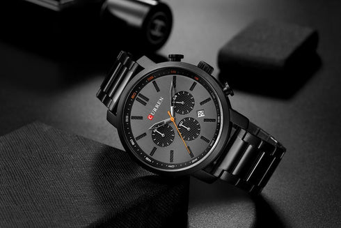 Curren Silver Black Sunray Dial! - Chronograph! - Stainless Steel Strap! - New Design! - Water Resistant 3ATM! - 1 Year Warranty!