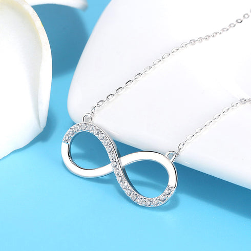 Infinity - S925 Sterling Silver Necklace - AAA Cubic Zirconia Stones - Rhodium Plated - Free Box Packaging