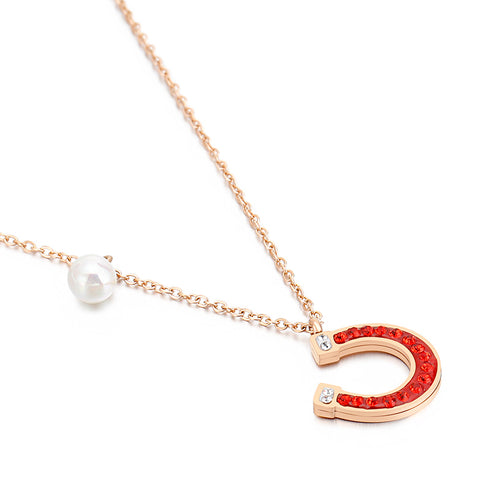 Magical Horseshoe! - Studded with Genuine Rhinestones! - Elegant Pearl! - Rose Gold Plated!
