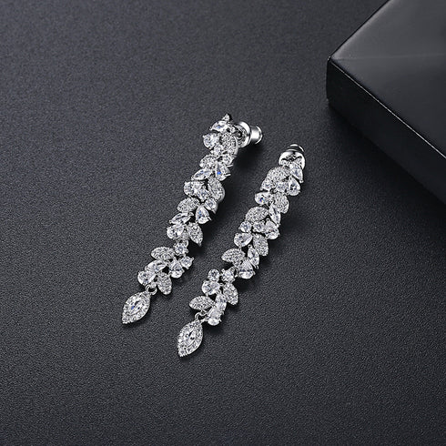 Shimmering Leaves Earrings - AAA Sparkling Cubic Zirconia - Free Box Packaging