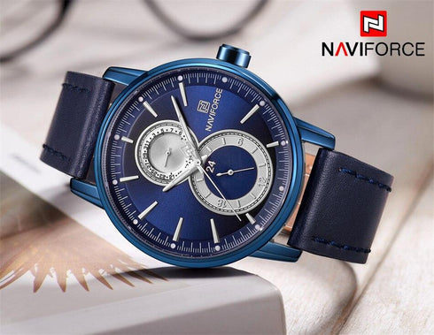 Naviforce Men's Electric Blue! - Genuine Leather! - Chronograph! - 1 Year Warranty!