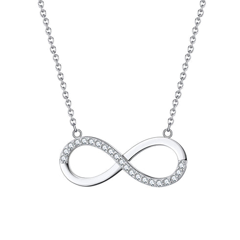 Infinity - S925 Sterling Silver Necklace - AAA Cubic Zirconia Stones - Rhodium Plated - Free Box Packaging