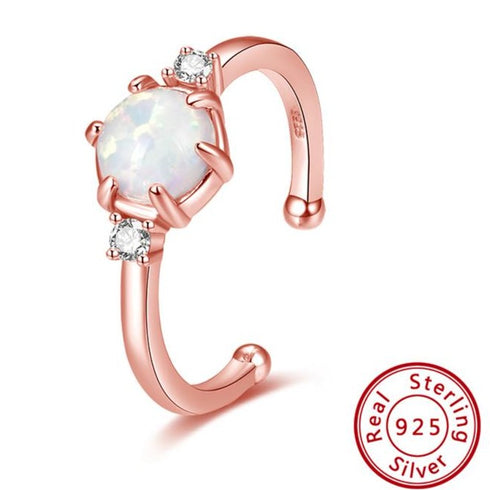 Moonlight - S925 Sterling Silver Ring - Adjustable Size - Genuine Opal Stones - Rose Gold Plated - Free Box Packaging