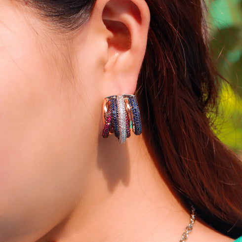 Multi Colour Gold Plated Twisted Hoops Party Earrings - Statement Jewellery - Cubic Zircon - Box Packaging