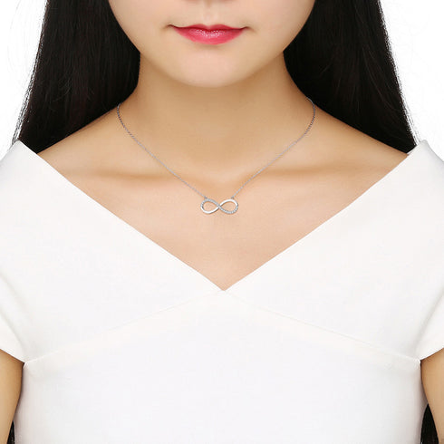 Infinity - S925 Sterling Silver Necklace - AAA Cubic Zirconia Stones - Rhodium Plated - Free Box Packaging