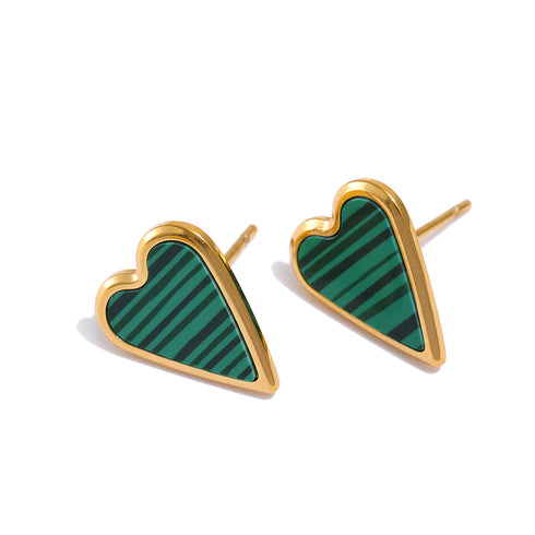 Green Majesty Earrings - Synthetic Malachite - 18K Genuine Gold Plated over Pure Stainless Steel! - Chic Design! - Free Box Packaging!