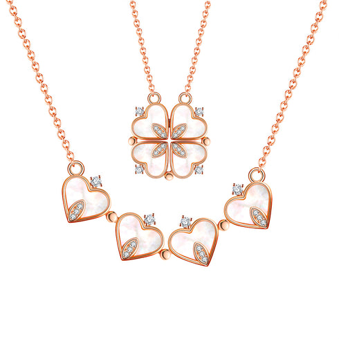 Metamorphosis Necklace - S925 Sterling Silver - Mother of Pearl - Rose Gold Plated - AAA Cubic Zirconia Stones - Free Box Packaging