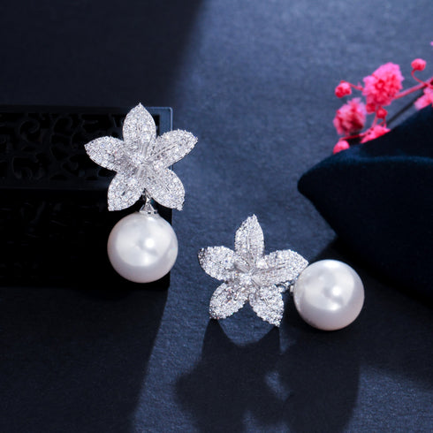 Pearl Party Earrings - Statement Jewellery - Cubic Zircon - Box Packaging